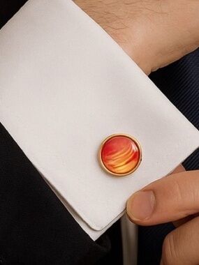 Hand Crafted Red and Gold Fluid Art Cuff Links by Svetlana Yeung